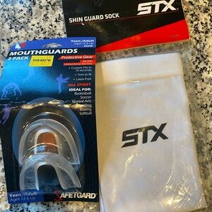 STX White Shin Guard Socks and Mouthguards 2 pack Set